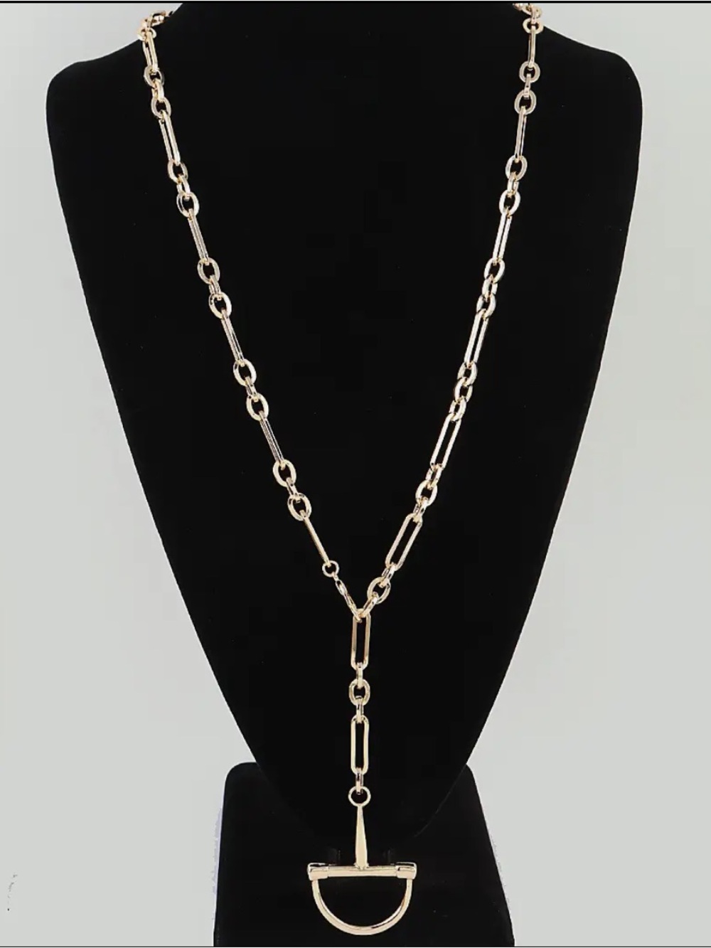 Gold Layered Link Chain Necklace with D-Ring Pendant - Picture 3 of 7